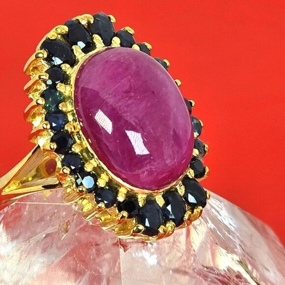 925 Sterling Silver Ring Sz 6.75 with Natural Ruby 1.6x1.3cm & Sapphire Gems - Picture 13 of 14